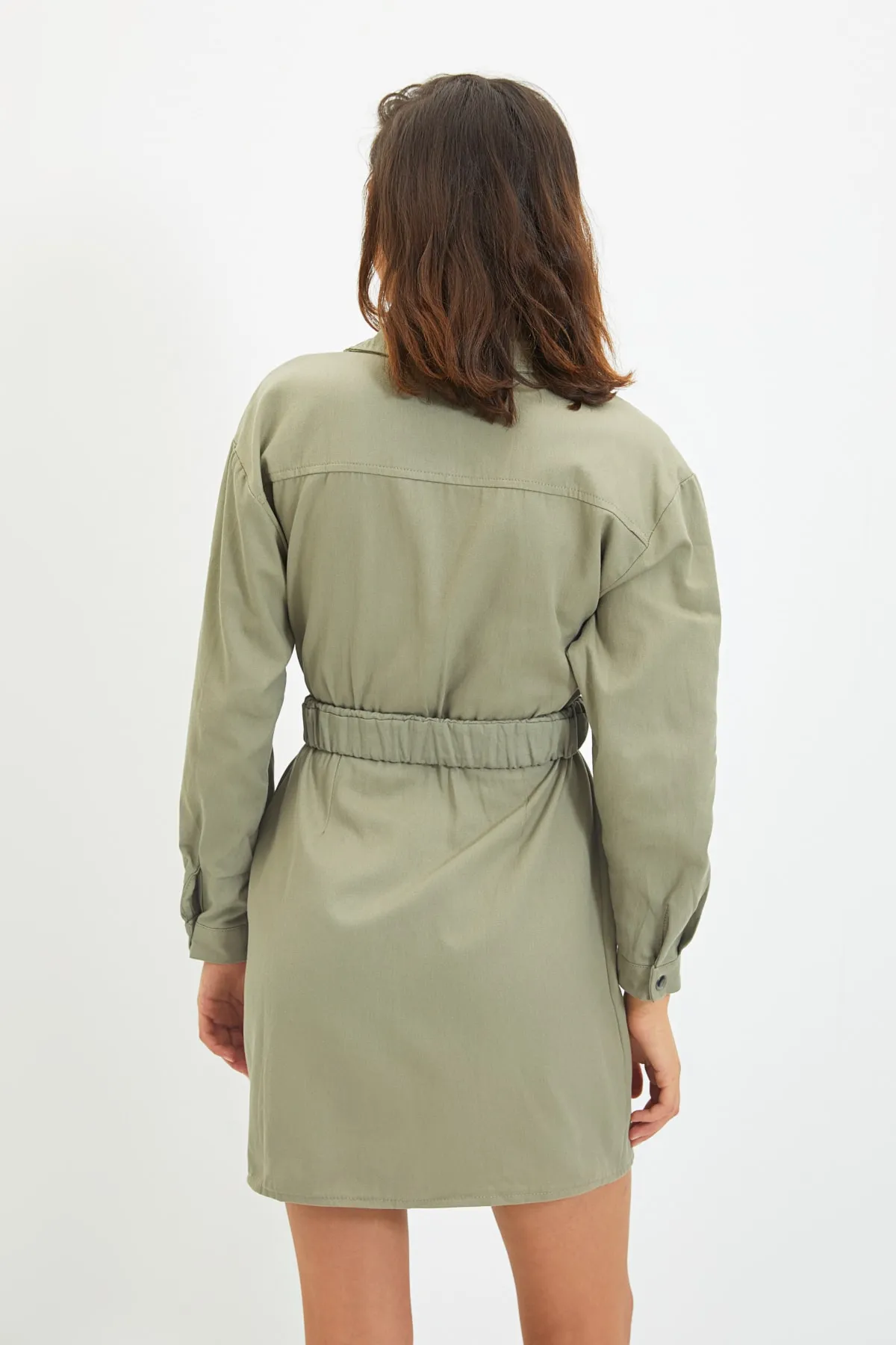 Trendyol Collection  Khakifarbenes, gewebtes Jackenkleid mit Gürtel und Knöpfen TWOAW22EL0446