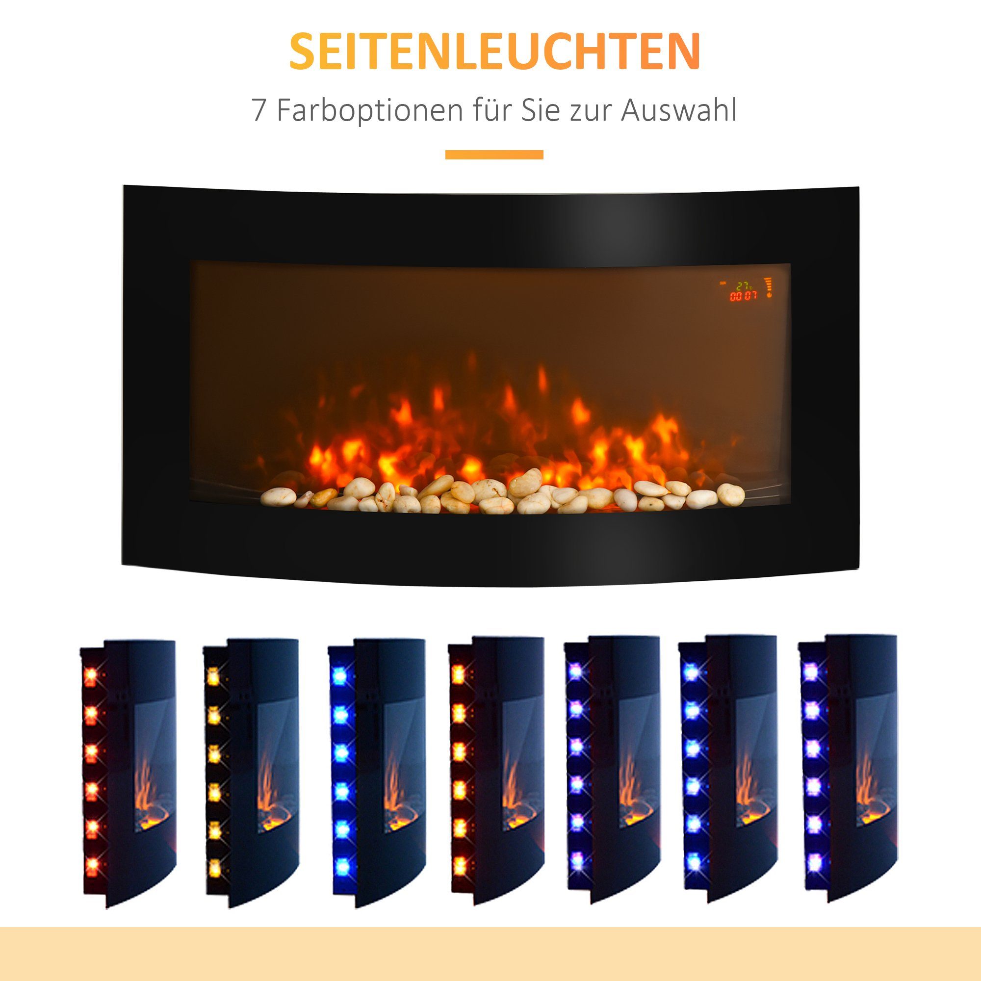 HOMCOM Elektrokamin, Kamin Kaminofen Elektrischer Wandkamin 89,2 x 13,5 x 48cm, schwarz