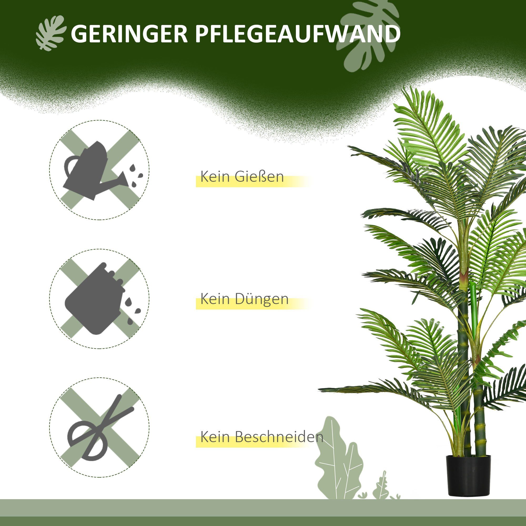 Kunstpflanze künstliche Pflanze Palme, HOMCOM, Höhe 150 cm, inkl. Übertopf
