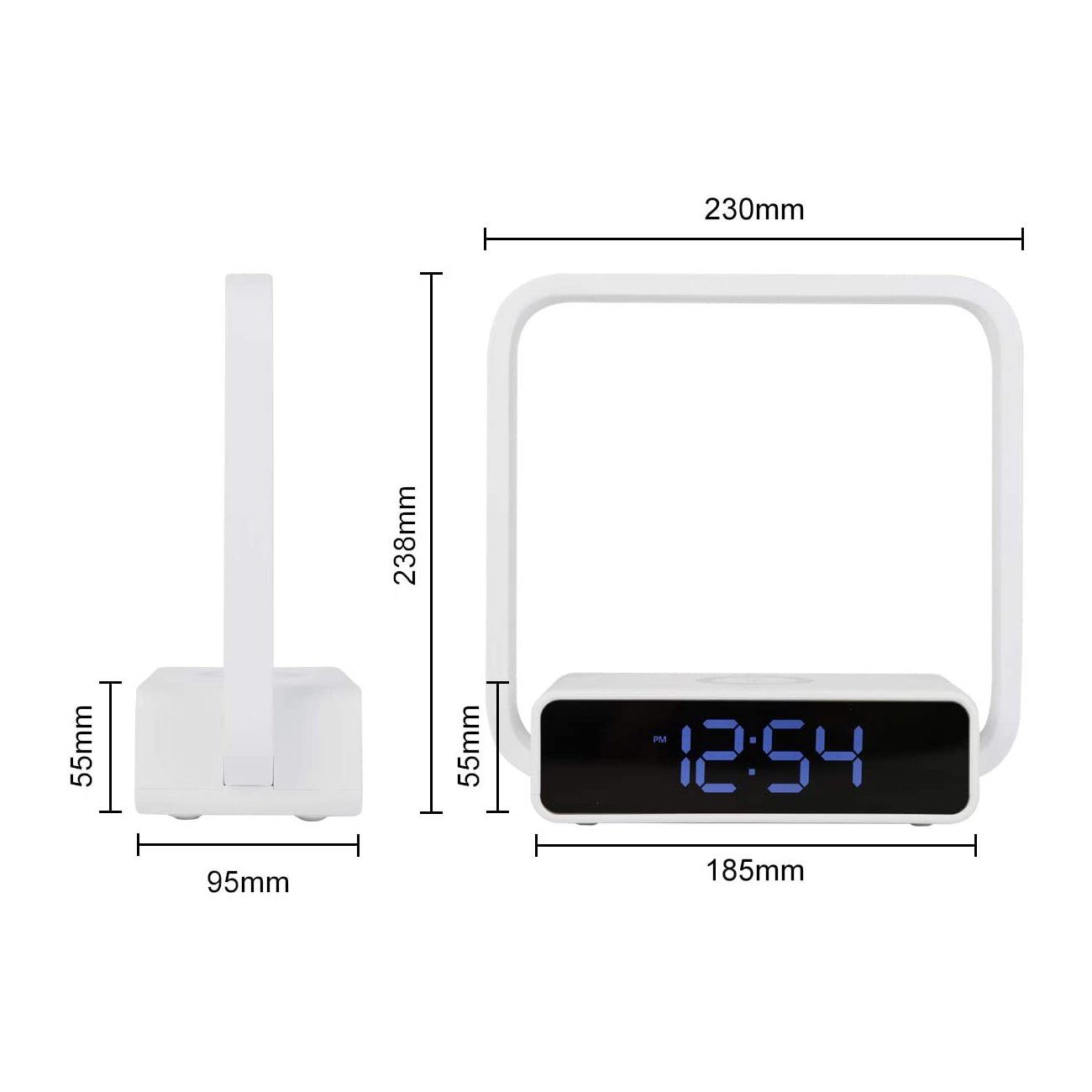 WILIT LED Nachttischlampe Tischleuchte Schlafzimmer Touch Tischlampe mit Ladefunktion Handy, LED fest integriert, Qi Ladefunktion, 3 Helligkeitsstufen, Wecker, Dimmbarer Display