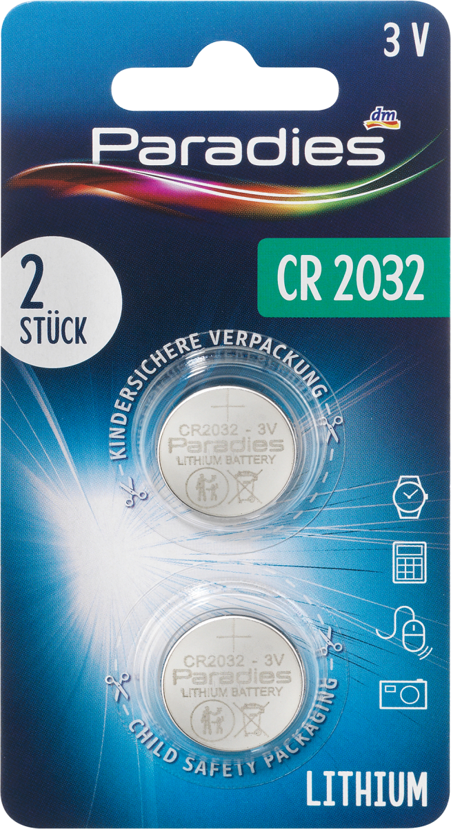 Batterien\tKnopfzelle CR2032, 2 St