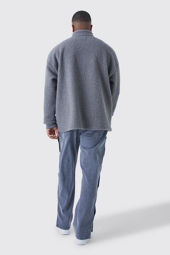Plus Oversize Bouclee-Sweatshirt mit 1/4 Knopfleiste