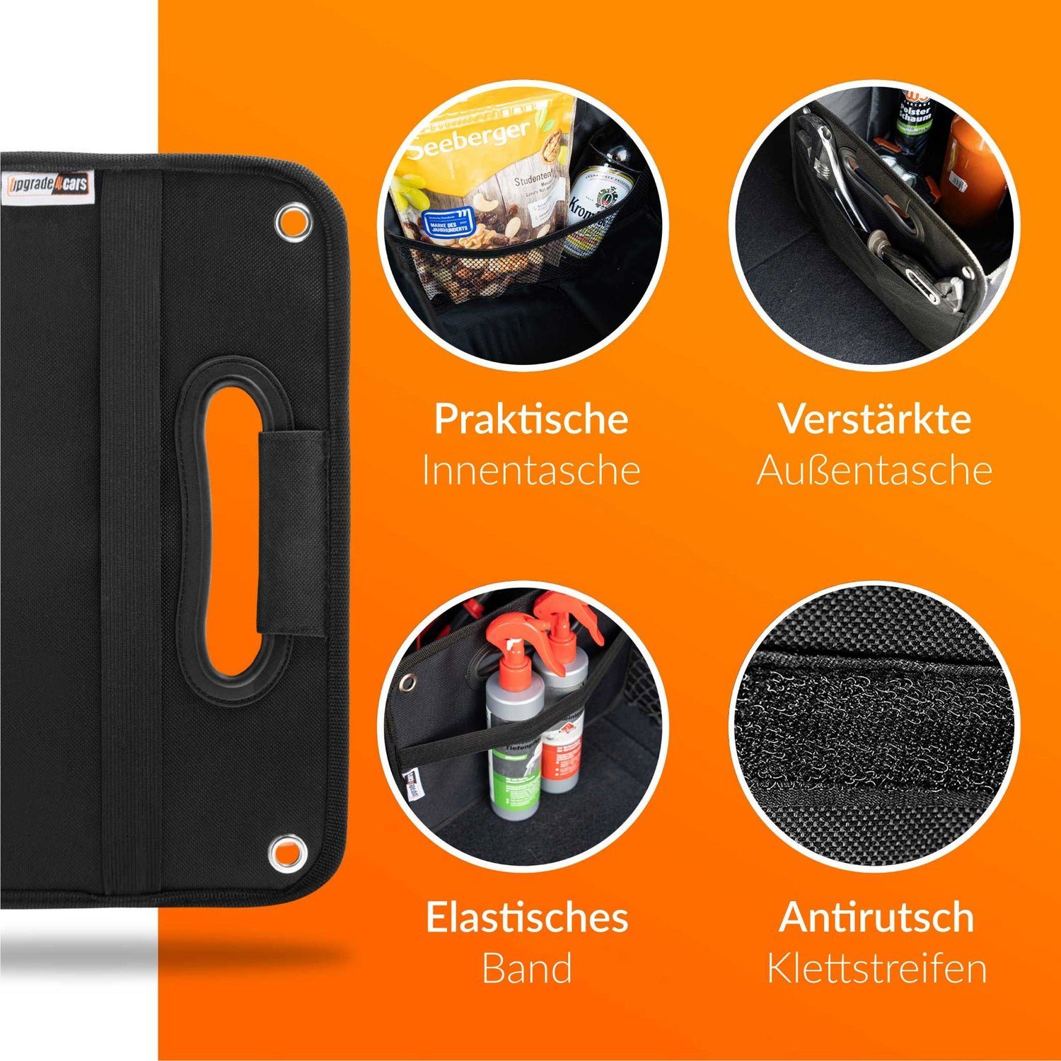 Upgrade4cars Rücksitzorganizer Kofferraum Organizer mit Klett Kofferraumtasche für Einkauf, Aufbewahrung Universal Falt-Box Klein & Stabil Auto-Zubehör Gadget