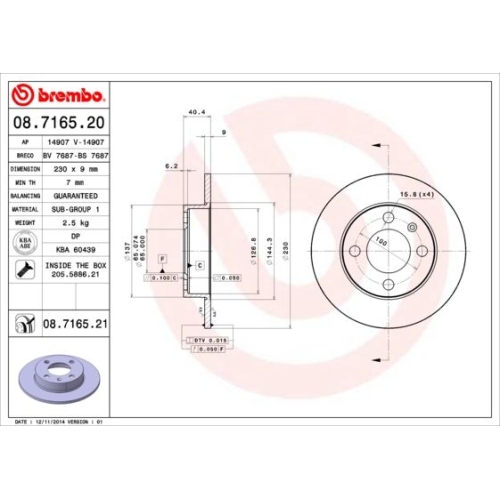 Bremsscheibe Brembo Hinterachse  2 Stück 08.7165.21 - ATU