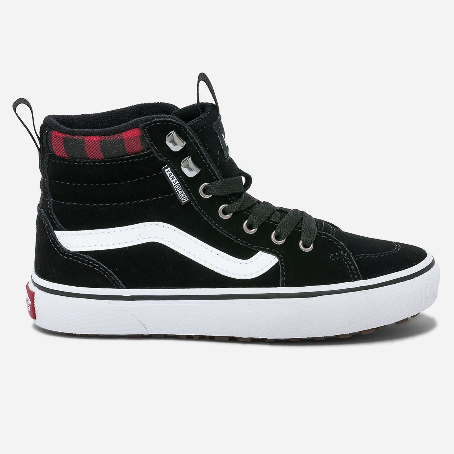 Basket VANS noire en cuir velours avec damier rouge