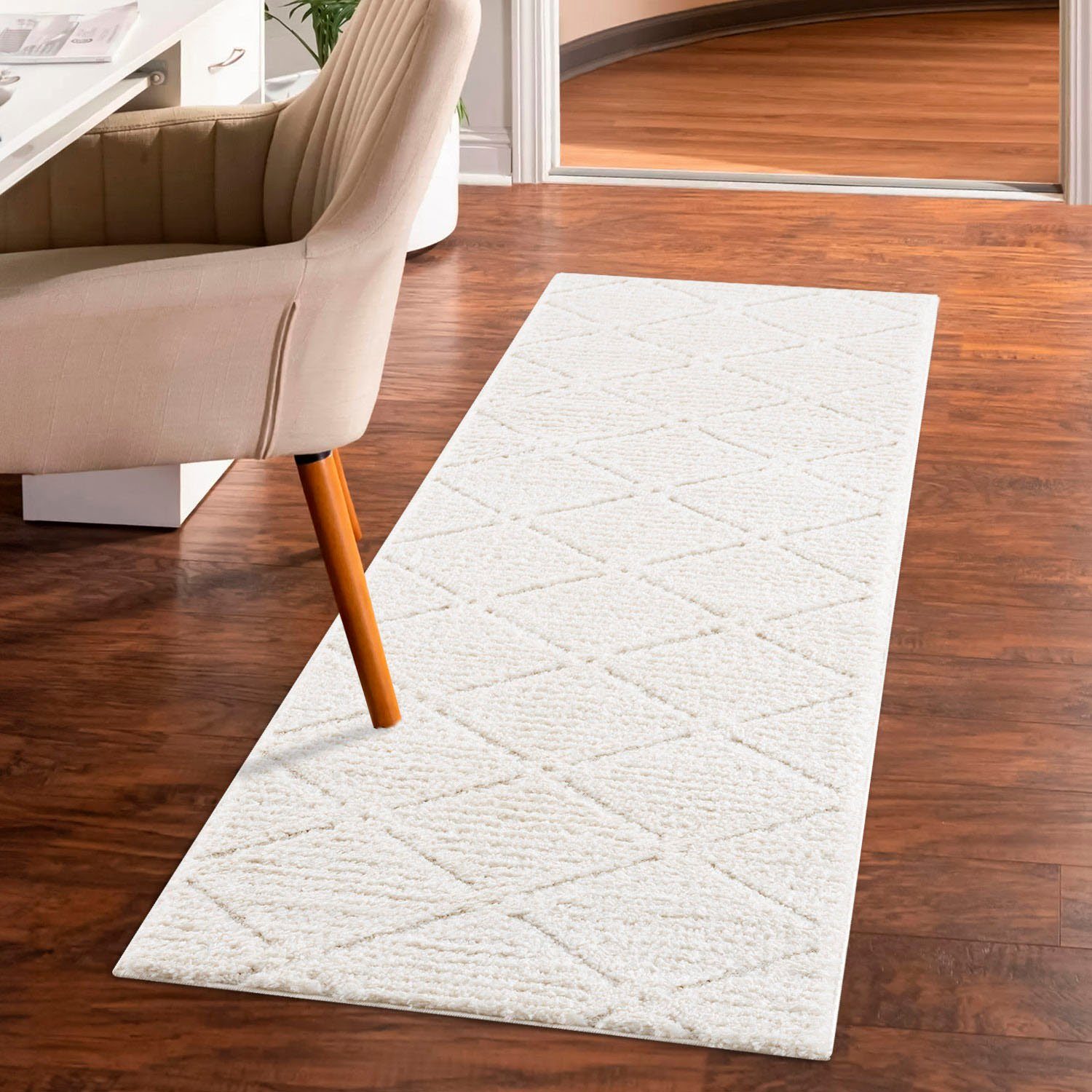 Hochflor-Läufer Tammo, Home affaire, rechteckig, Höhe: 20 mm, weich, uni Farben, Rauten-Optik, Hoch Tief Struktur