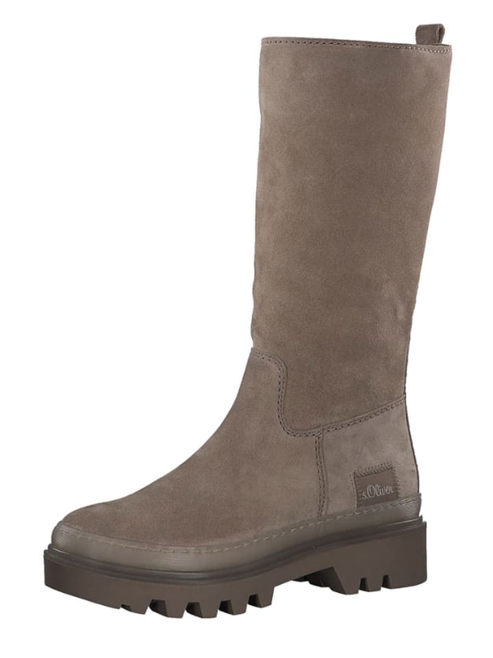 s.Oliver Leder-Stiefel in Taupe günstig kaufen