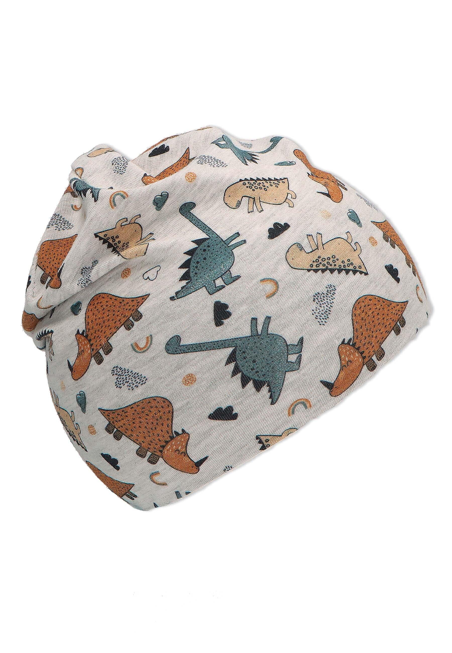 Slouch-Beanie bedruckt mit Dinos in Silber