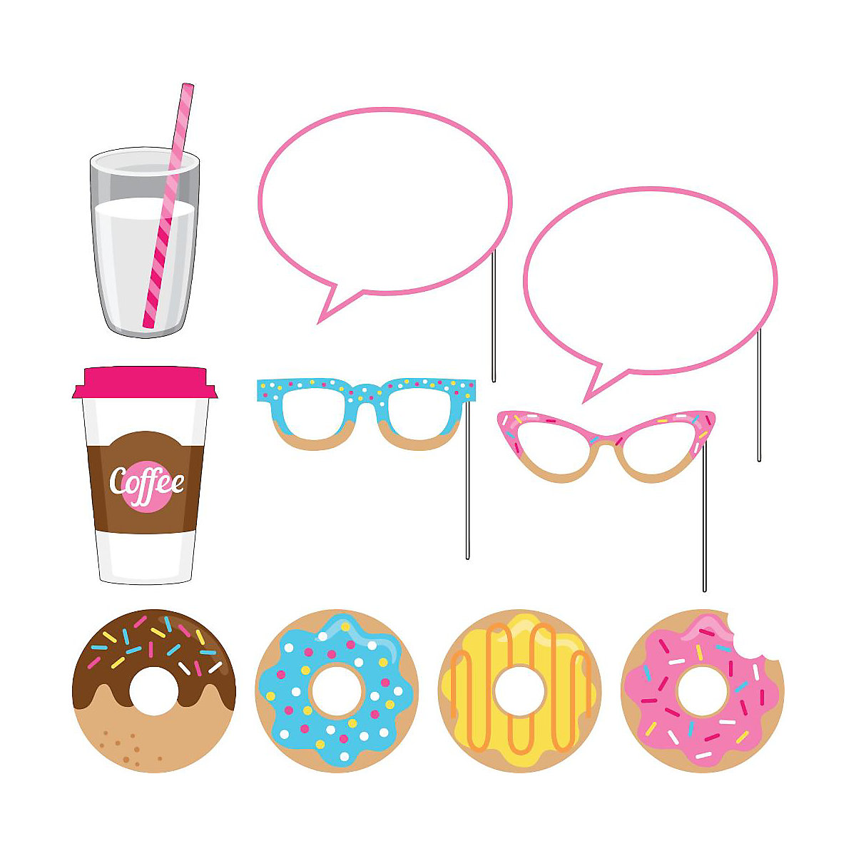 Foto-Requisiten Foto-Booth-Set Donut, 10-tlg.