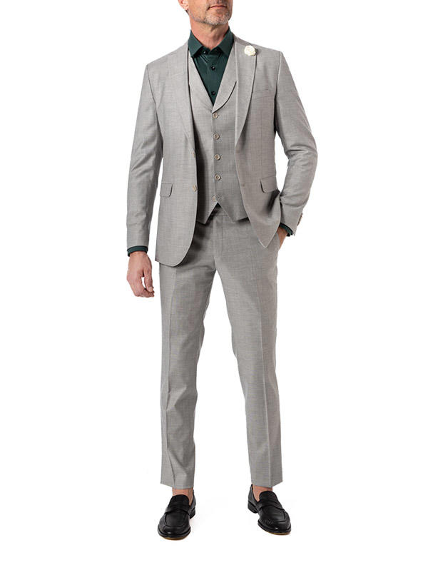CG, Anzug mit Weste, Slim Fit, Schurwolle, hellgrau meliert