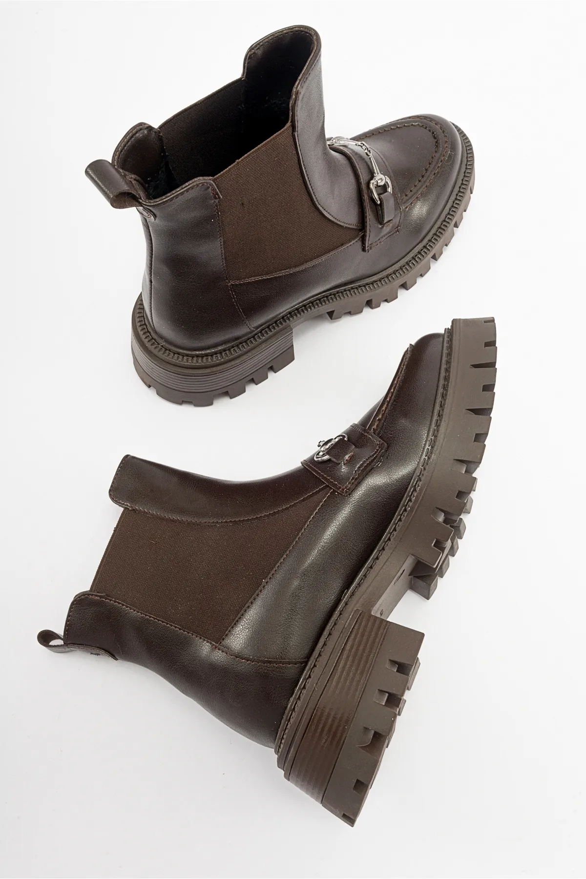 LuviShoes  VESPER Braune Chelsea-Stiefel für Damen mit Schnalle