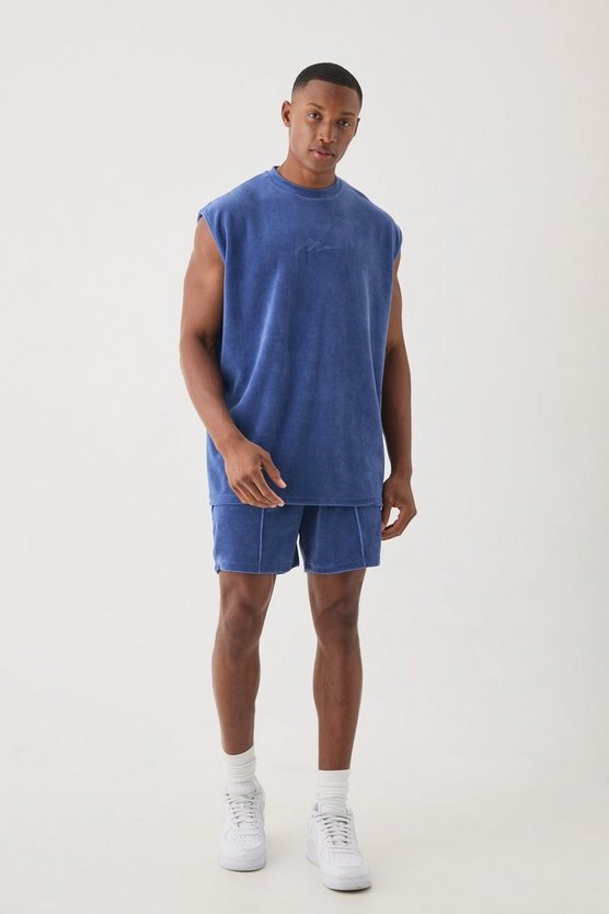 Man Oversize Velour Tanktop & Shorts Set