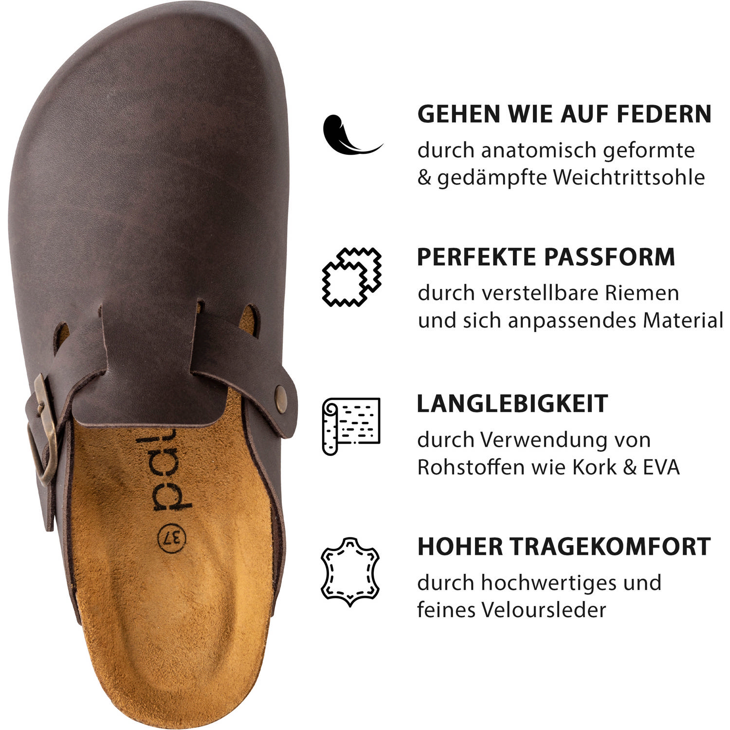 Palado Kiel Damen, Pantoletten, Damen, Dunkelbraun