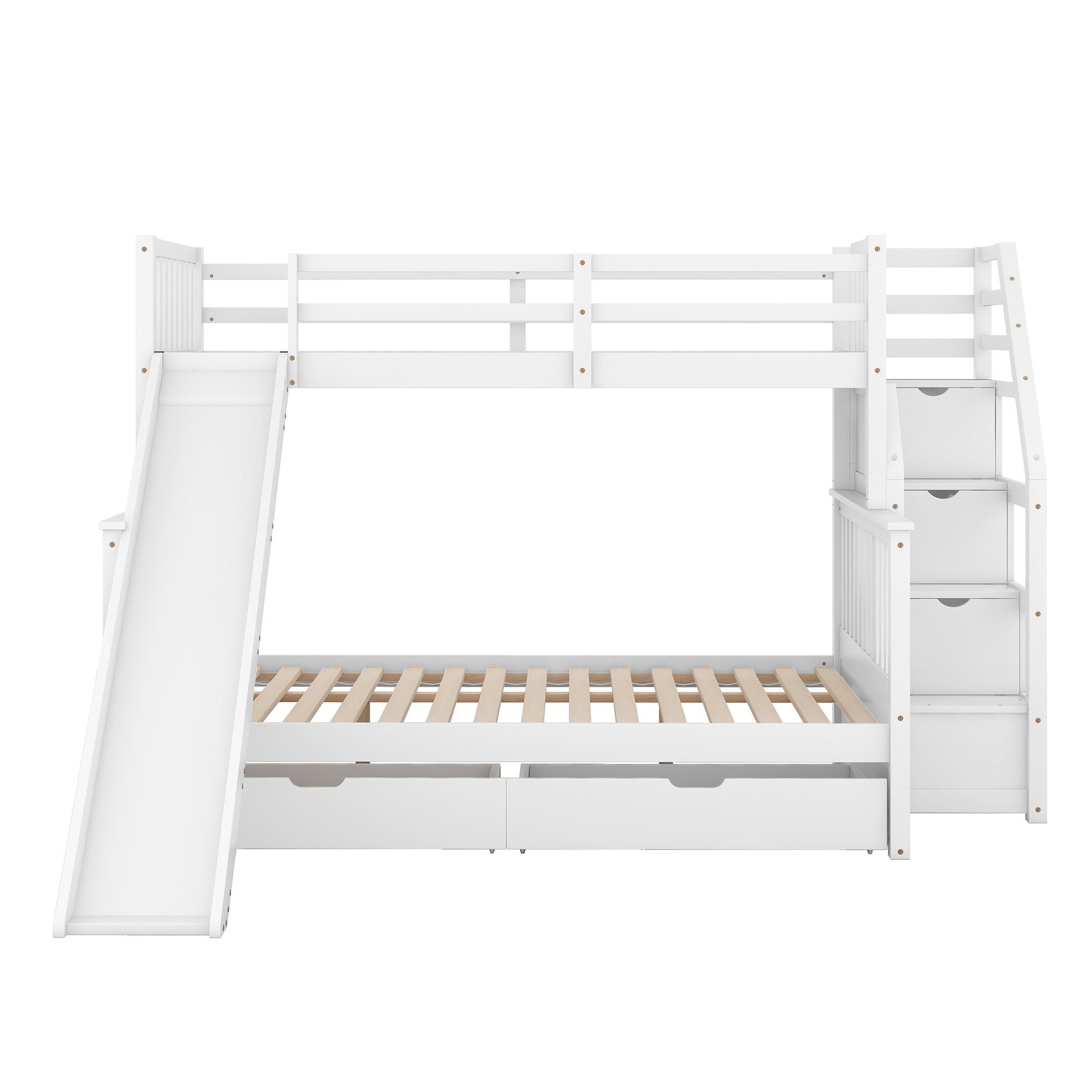 HAUSS SPLOE Kinderbett Etagenbett Holzbett Kinderbett Hochbett Bettrahmen Einzelbett (mit Schubladen, Stauraum und Rutsche, multifunktional, 90 x 200 über 140 x 200), Ohne Matratze