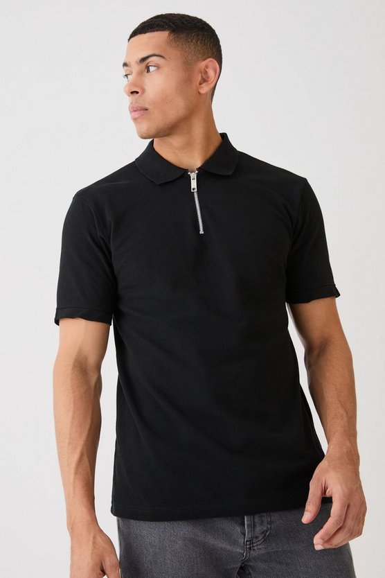 Slim-Fit Pique Poloshirt mit 1/4 Reißverschluss