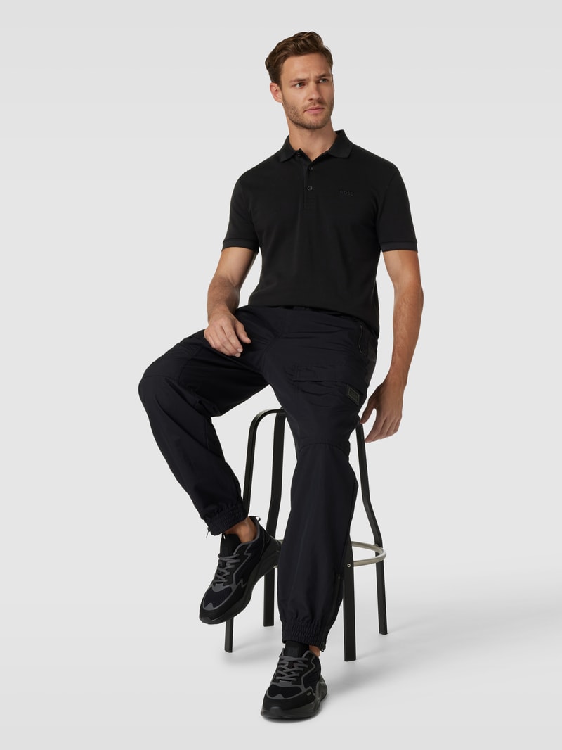 Regular Fit Poloshirt mit Label-Stitching Modell 'PADDY' in schwarz