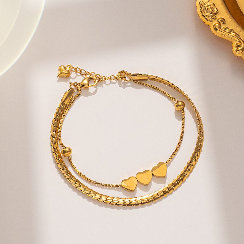 ENGELSINN Goldarmband ENGELSINN Armreif Armband Kettenarmband Doppelarmband Gold Herz (1-tlg), Schmuck inkl. Geschenkbox