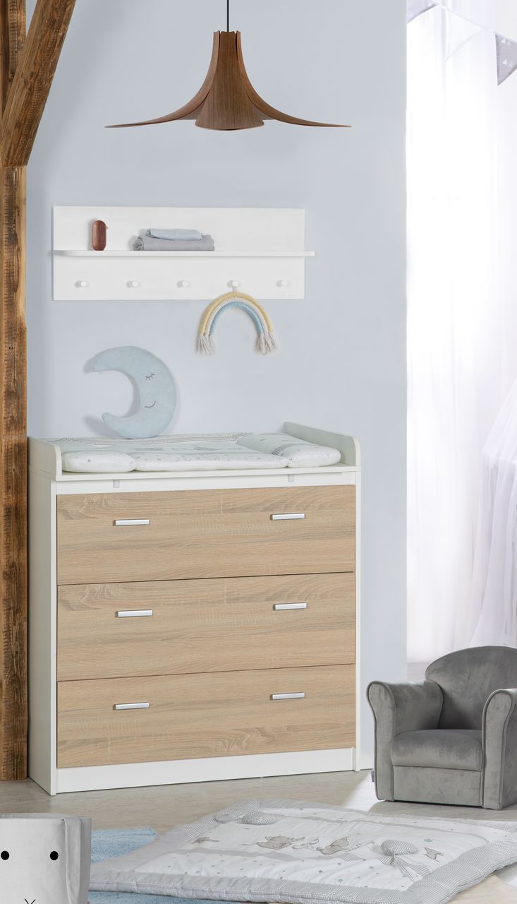 Roba Wickelkommode mit abnehmbarem Wickelansatz „Gabriella“, bicolor, 3 Schubladen, Wickelhöhe 90 cm