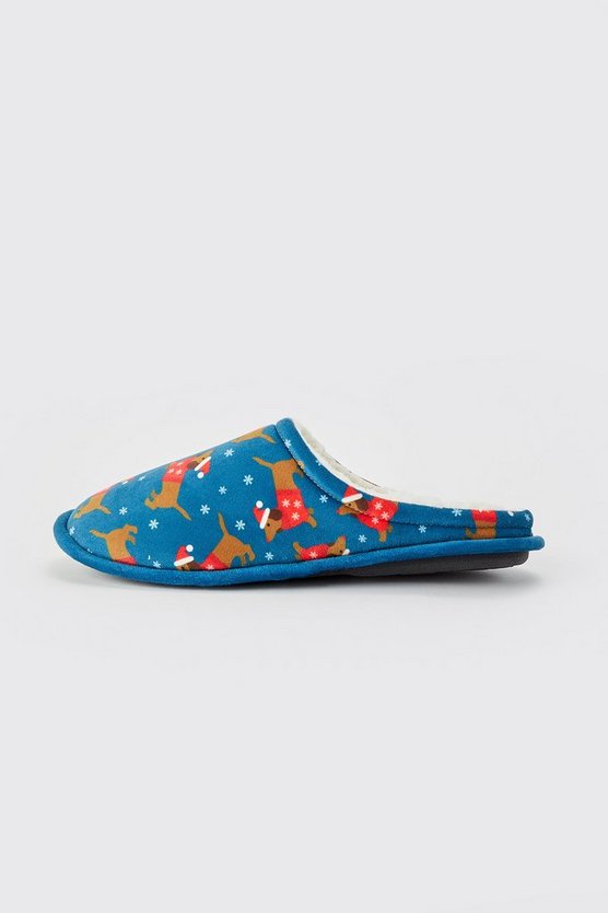 Hausschuhe mit Weihnachts Hunde-Print