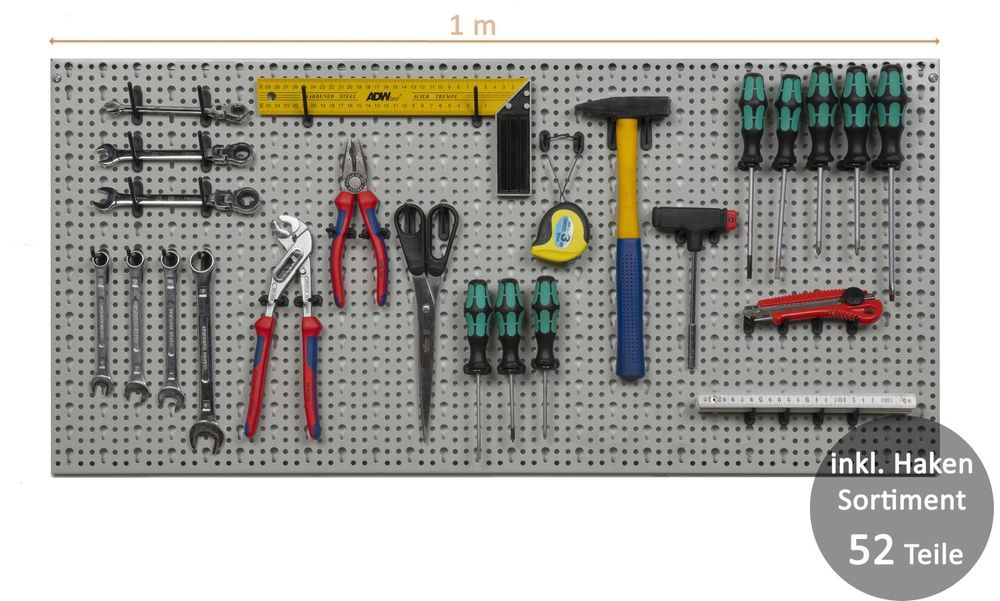 Kreher XL Lochwand mit Hakensortiment 52tlg. _Hellgrau _ 98 x 46 cm