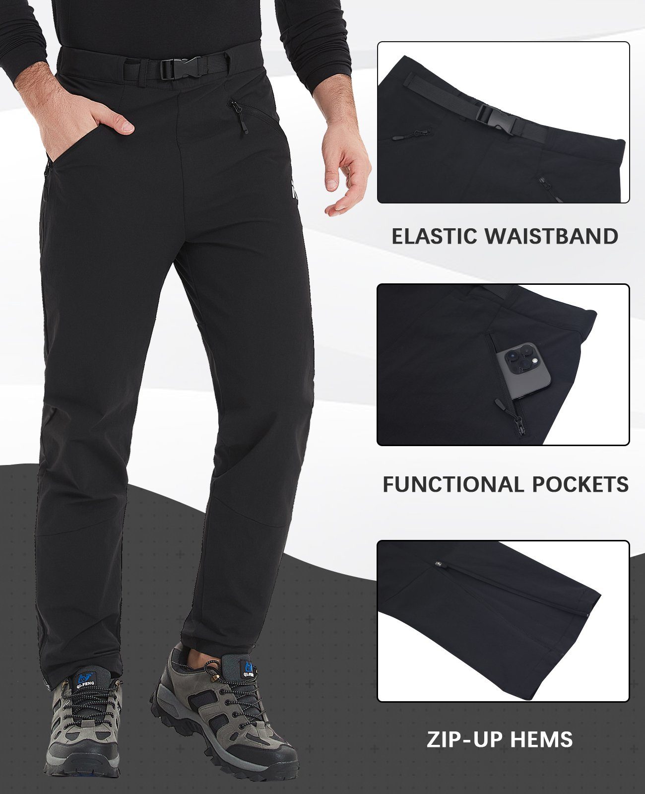 MEETYOO Outdoorhose Herren Trekkinghose Wanderhose Lange Fahrradhose (Outdoorhose, Sports Hose, Radlerhose, Winter Radfahren MTB Hose) Wandern, Outdoor, Radfahren, Softshellhose