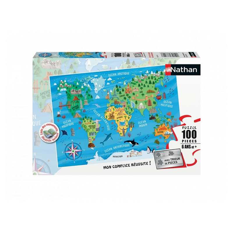 Puzzle carte du monde des monuments 100 pièces
