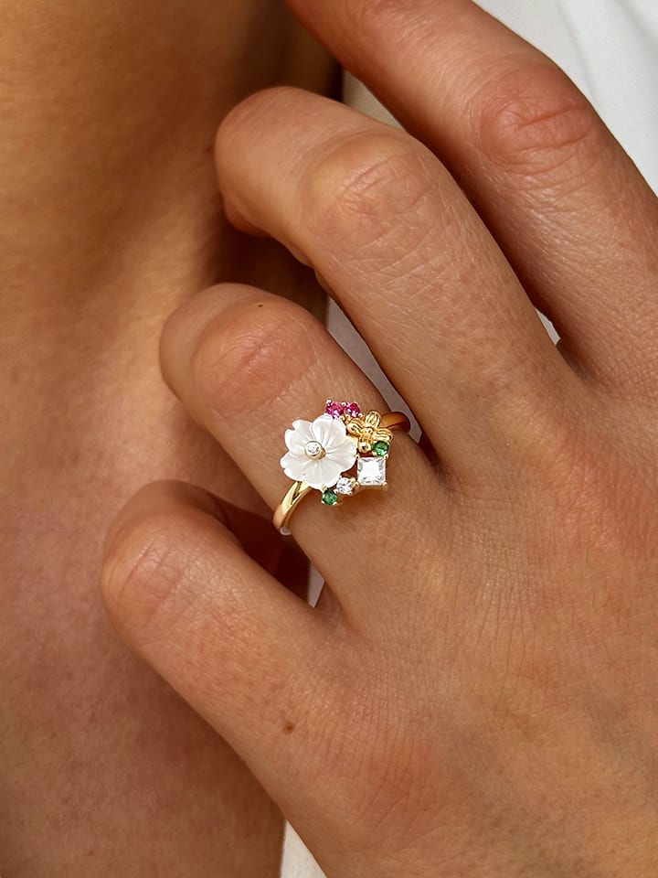 Les Petites Précieuses Vergold. Ring mit Edelsteinen und Perlmutt günstig kaufen