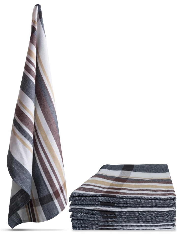 Aspero 10 Geschirrtücher Toffee Stripe in Grau günstig kaufen 75 x 60 cm