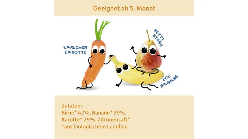 Freche Freunde Bio Gläschen Birne, Banane & Karotte 120 g