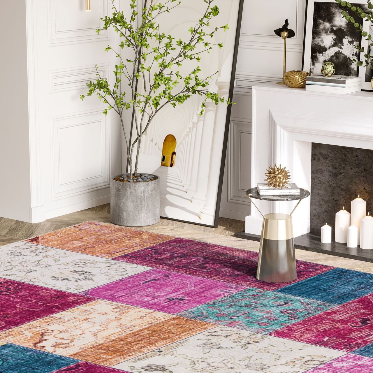 HOMCOM Teppich pfegeleicht Kurzflor Multi 230 x 160 x 0,7 cm