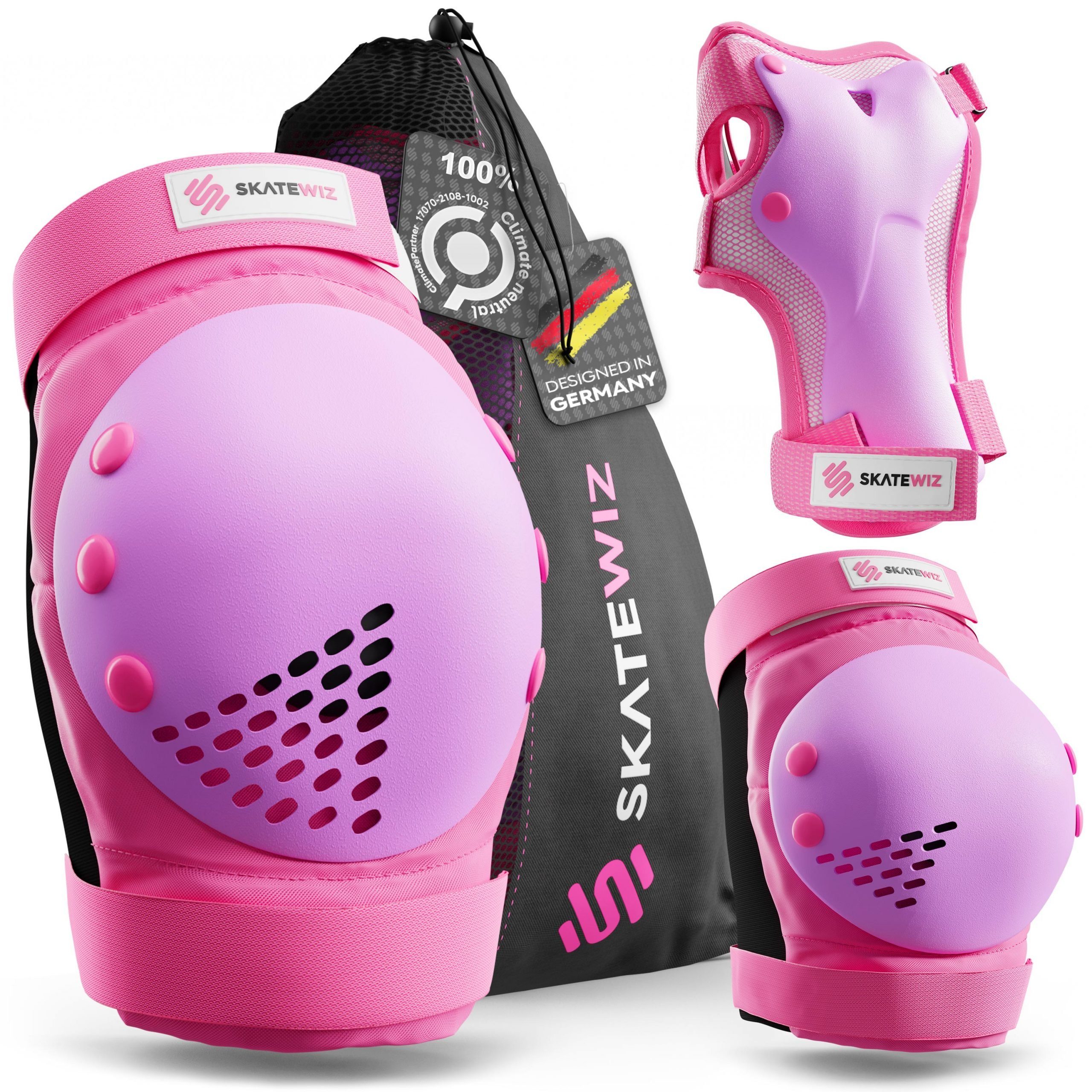 SKATEWIZ Protektoren-Set SMASH Knieschoner Kinder Inliner Schoner Erwachsene Protektoren Set (Schonerset Inliner skates Mädchen Schützer, 6-tlg., Inliner Schoner mit Knie-, Ellenbogen- und Handgelenkschützer), Schützer Inline Skates Kinder Schlittsch