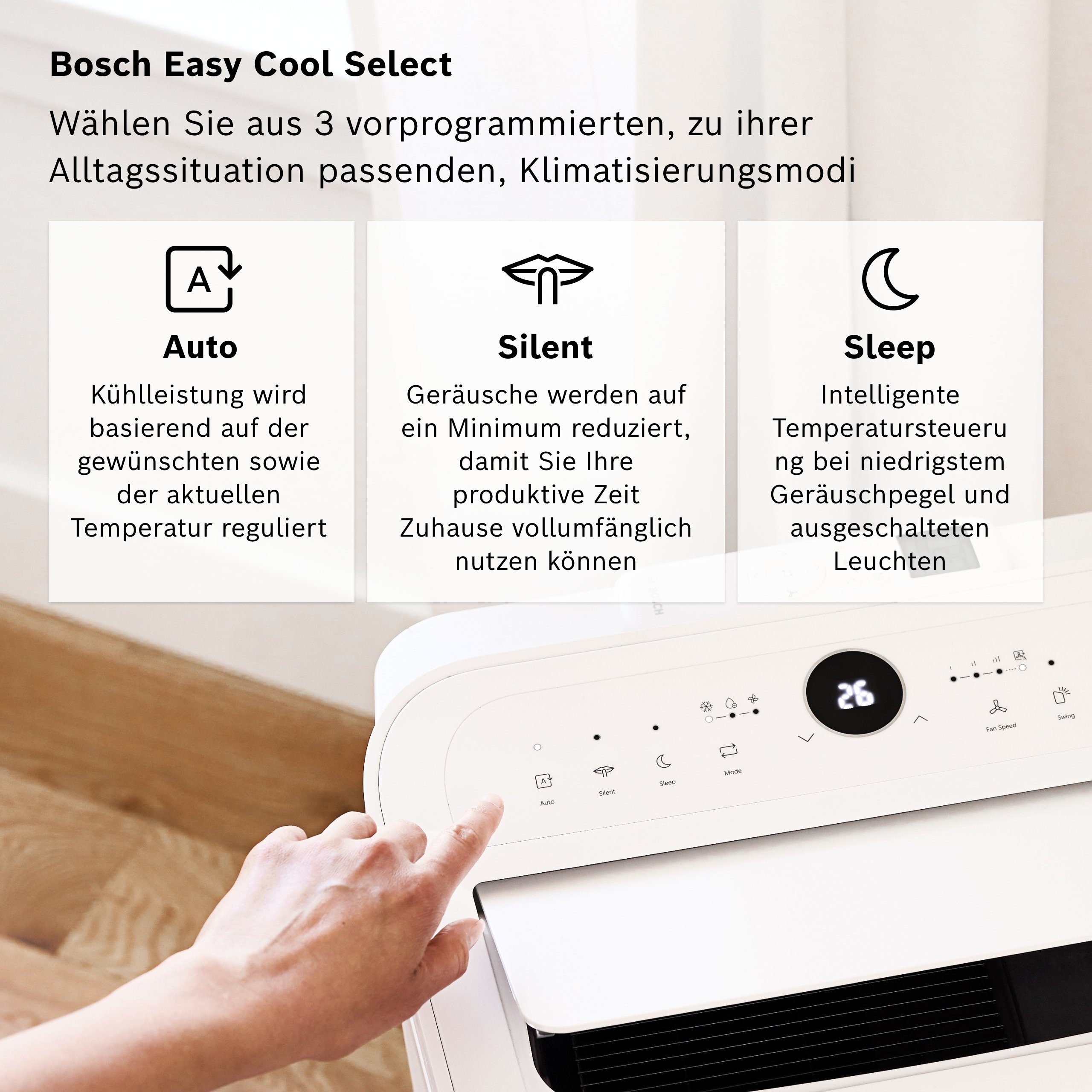 BOSCH 3-in-1-Klimagerät Cool 2000, für Räume bis zu 35m² - Auto-, Silent- & Sleep-Modus [Energieklasse A]