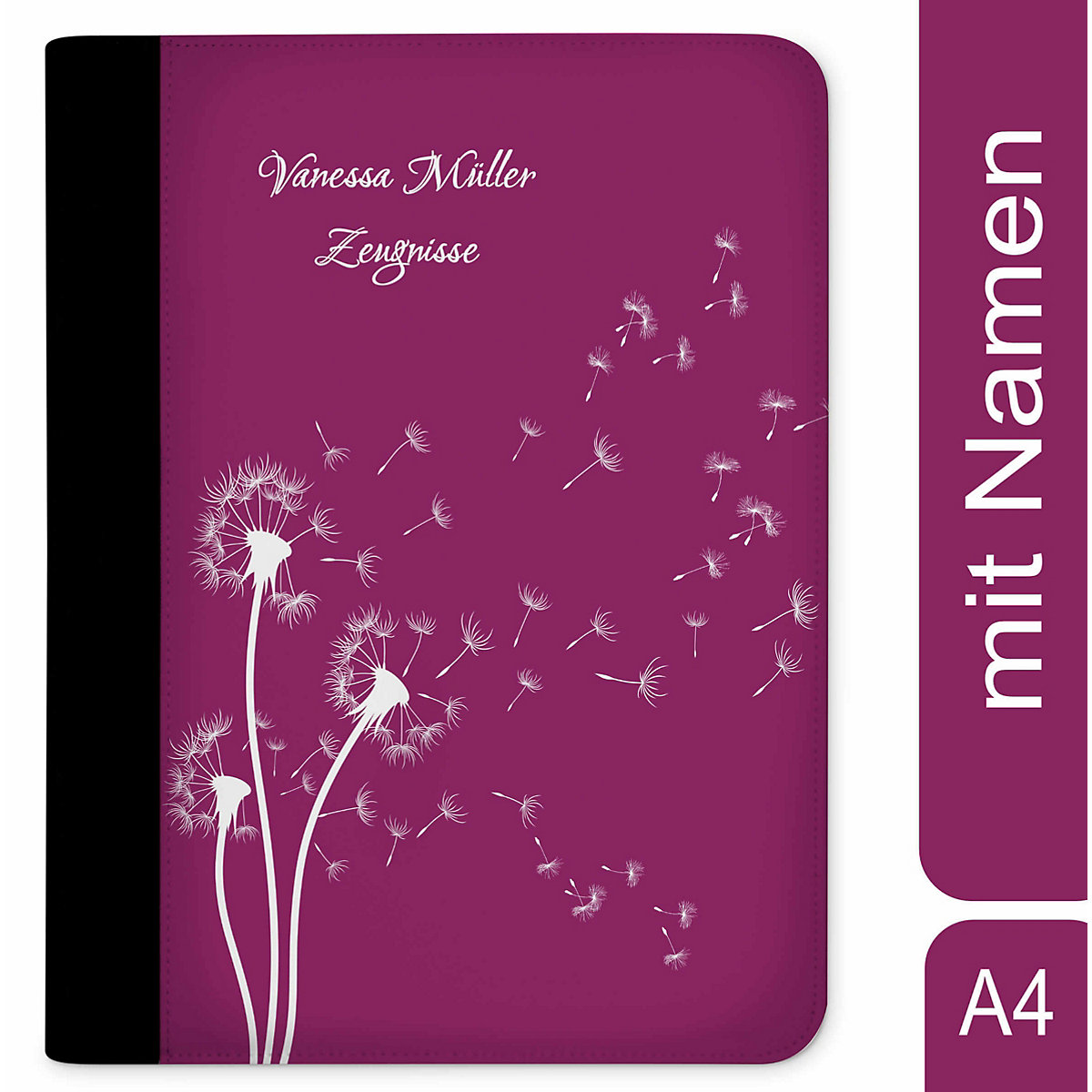 Zeugnismappe / Dokumentemappe mit Name personalisiert Pusteblume Brombeere