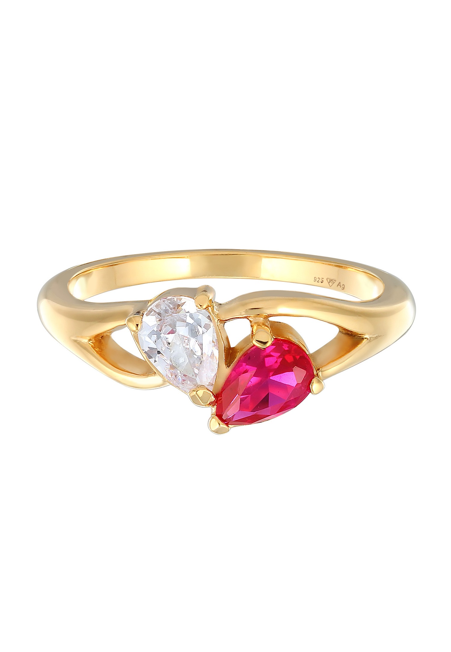 Anello di fidanzamento da donna Elli con simbolo dell'infinito, zirconi cubici e rubino sintetico in argento sterling 925.