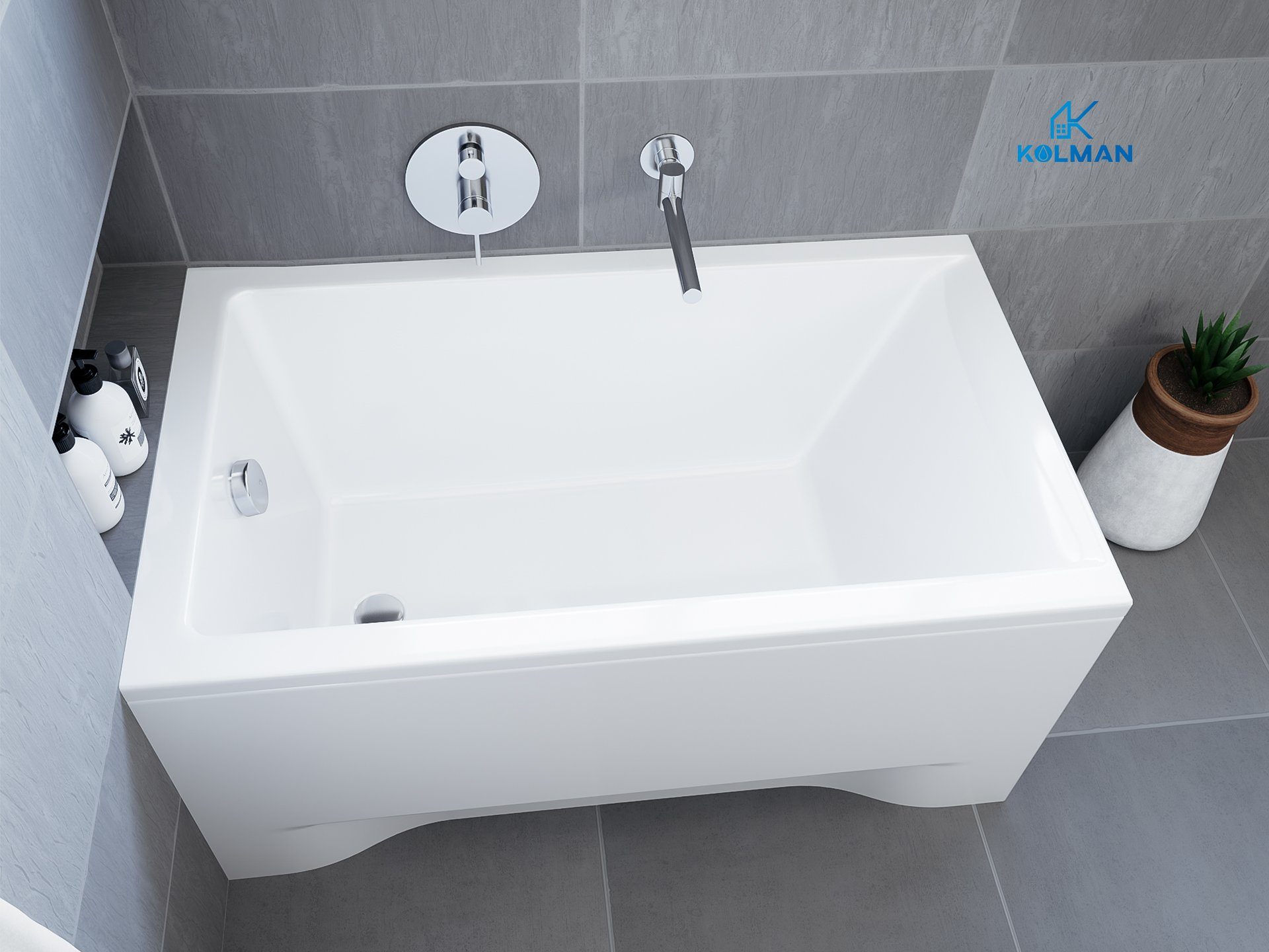 KOLMAN Badewanne Rechteck Capri 100x70, Acrylschürze Styroporträger, Ablauf VIEGA & Füße GRATIS