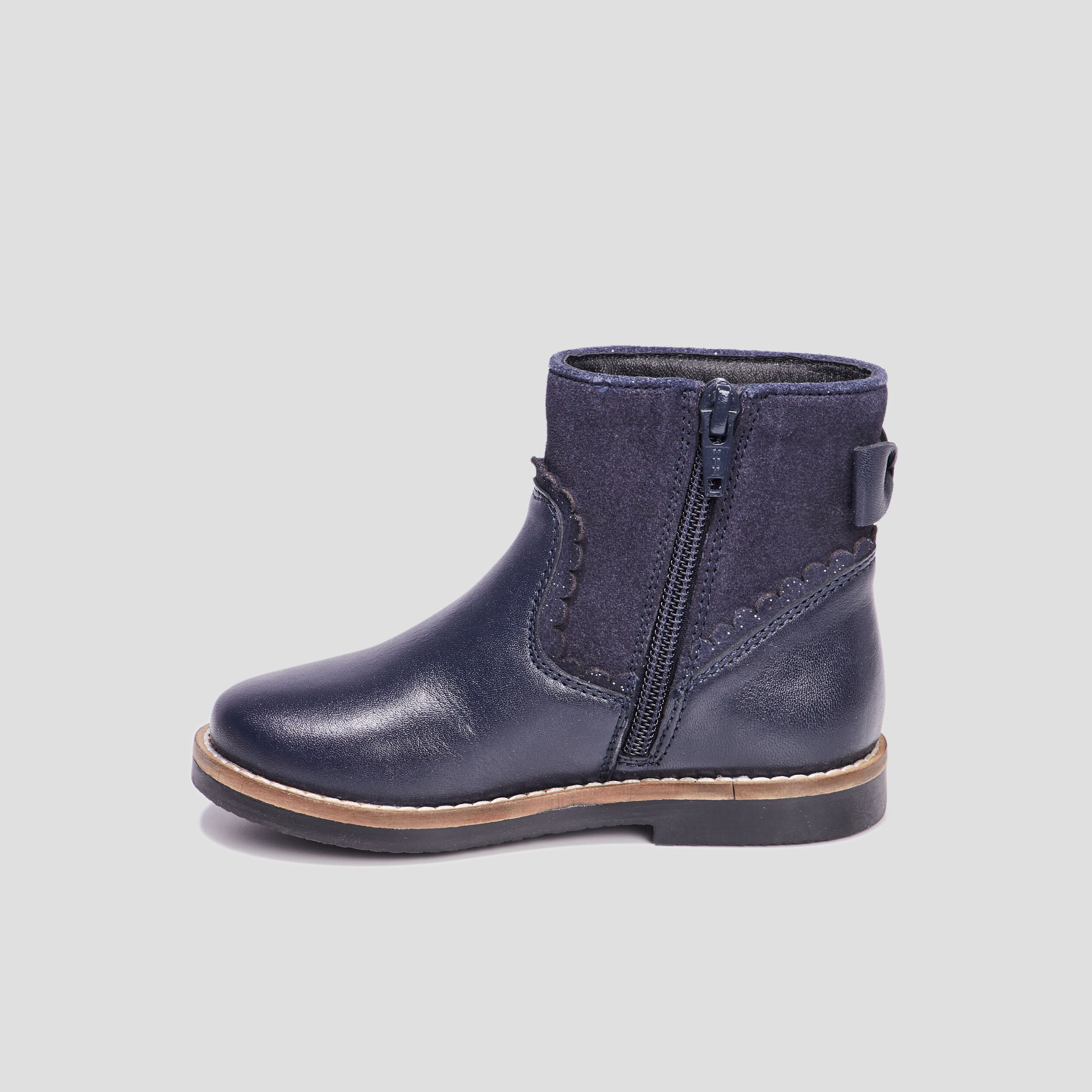 Bottines avec noeuds en cuir bleu fille | La Halle