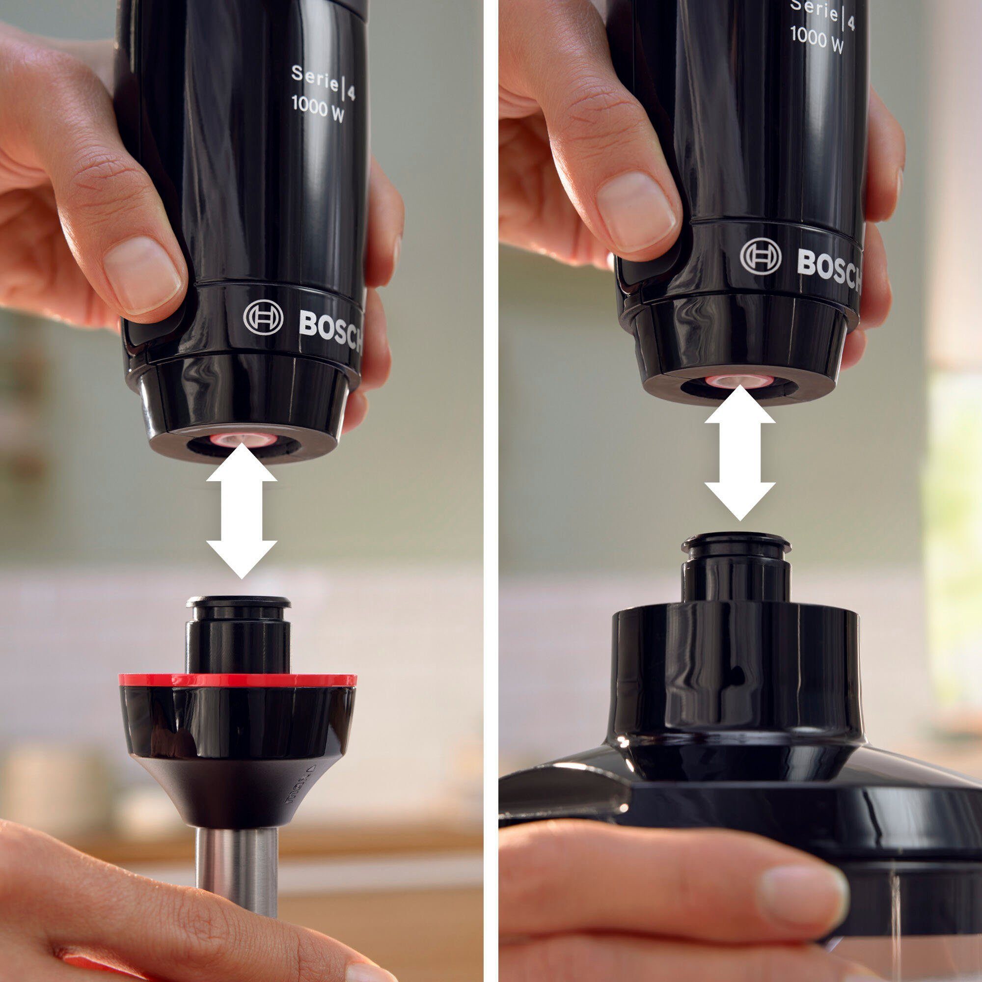 BOSCH Stabmixer ErgoMaster Serie 4 MSM4B620, 1000 W, Edelstahl-Mixstab, Zerkleinerer, Mix-/Messbecher, schwarz