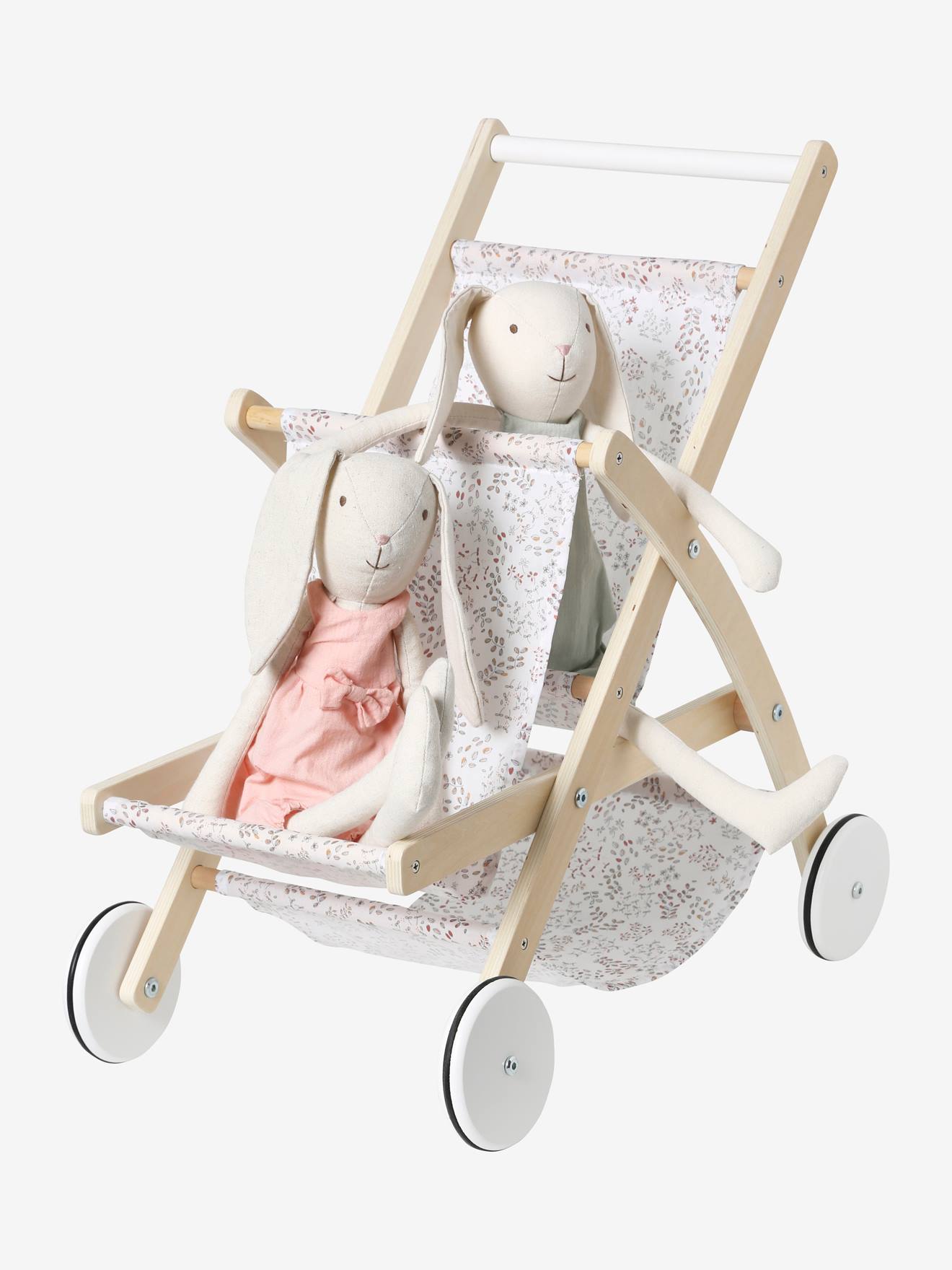 Poussette double poupon en bois FSC® blanc