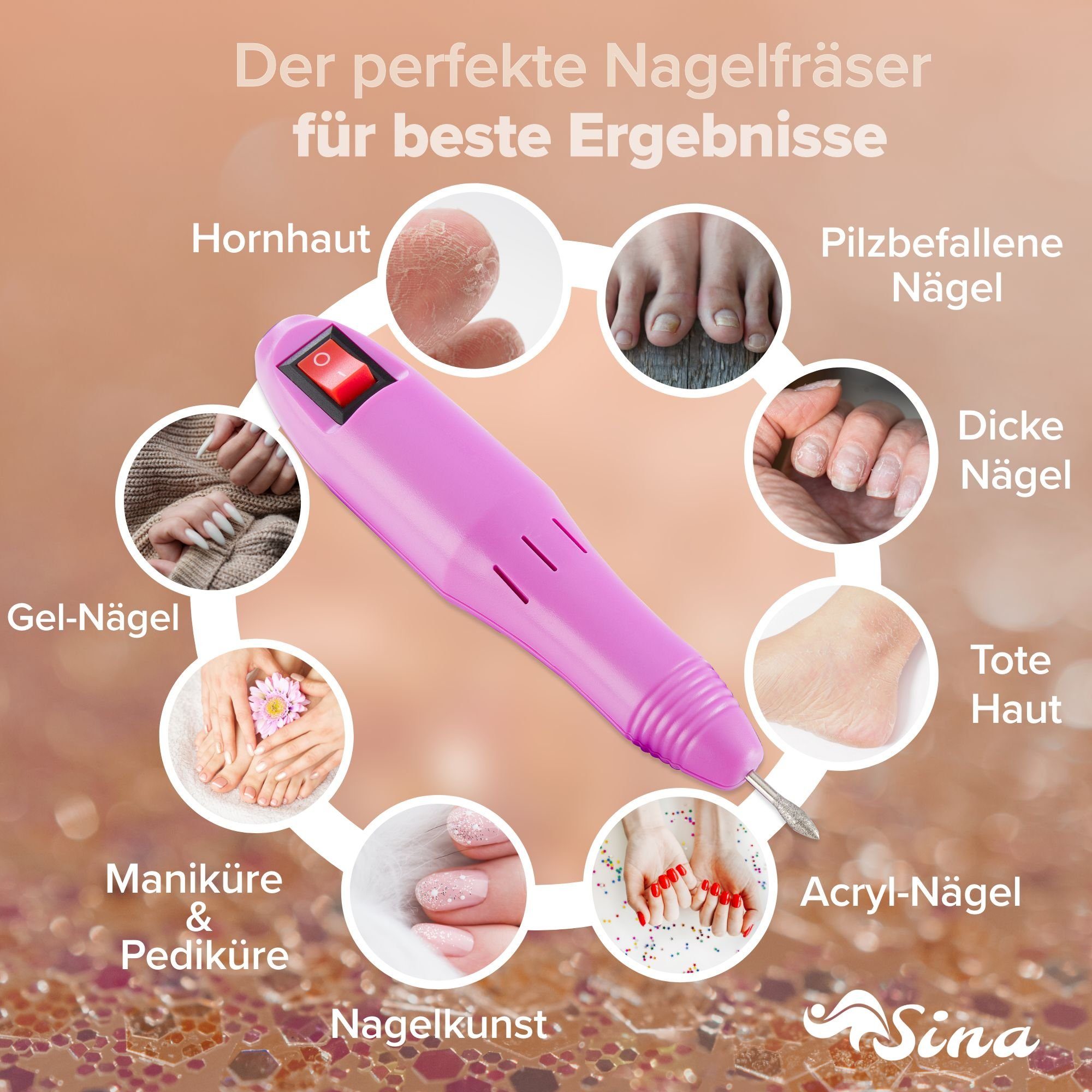 Arebos Beauty-Multigerät Elektrische Nagelfeile, Nagelfräser Pink, Beauty-Multigerät