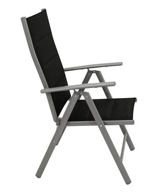 DEGAMO Gartensessel ALMERIA, klappbar, Alu silbergrau + Kunstgewebe gepolstert schwarz, wetterfest