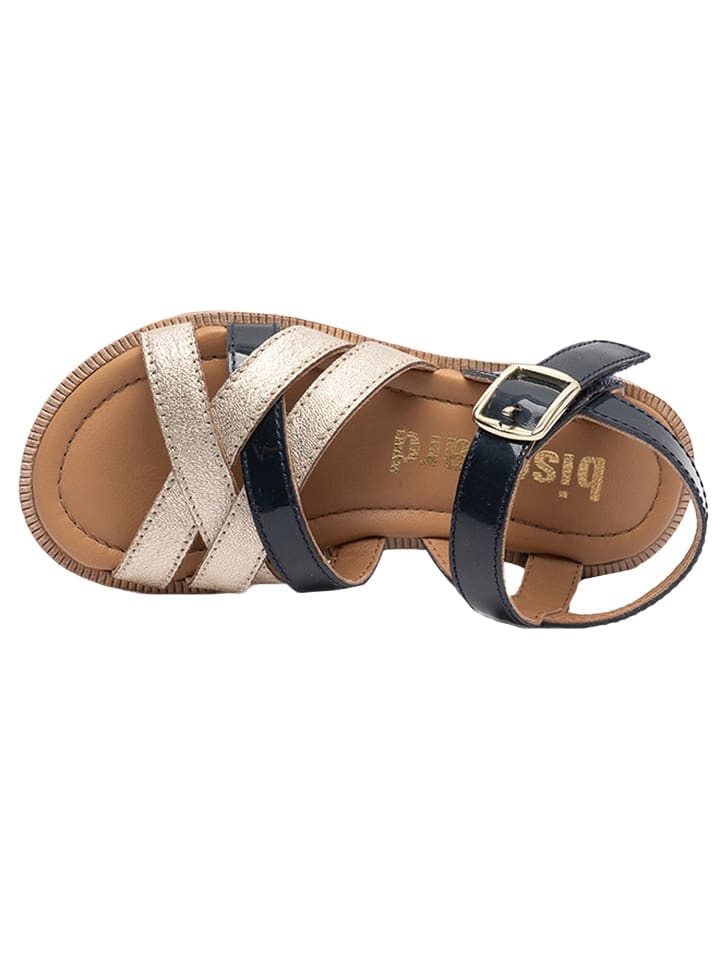 bisgaard Leder-Sandalen in Gold/ Dunkelblau günstig kaufen
