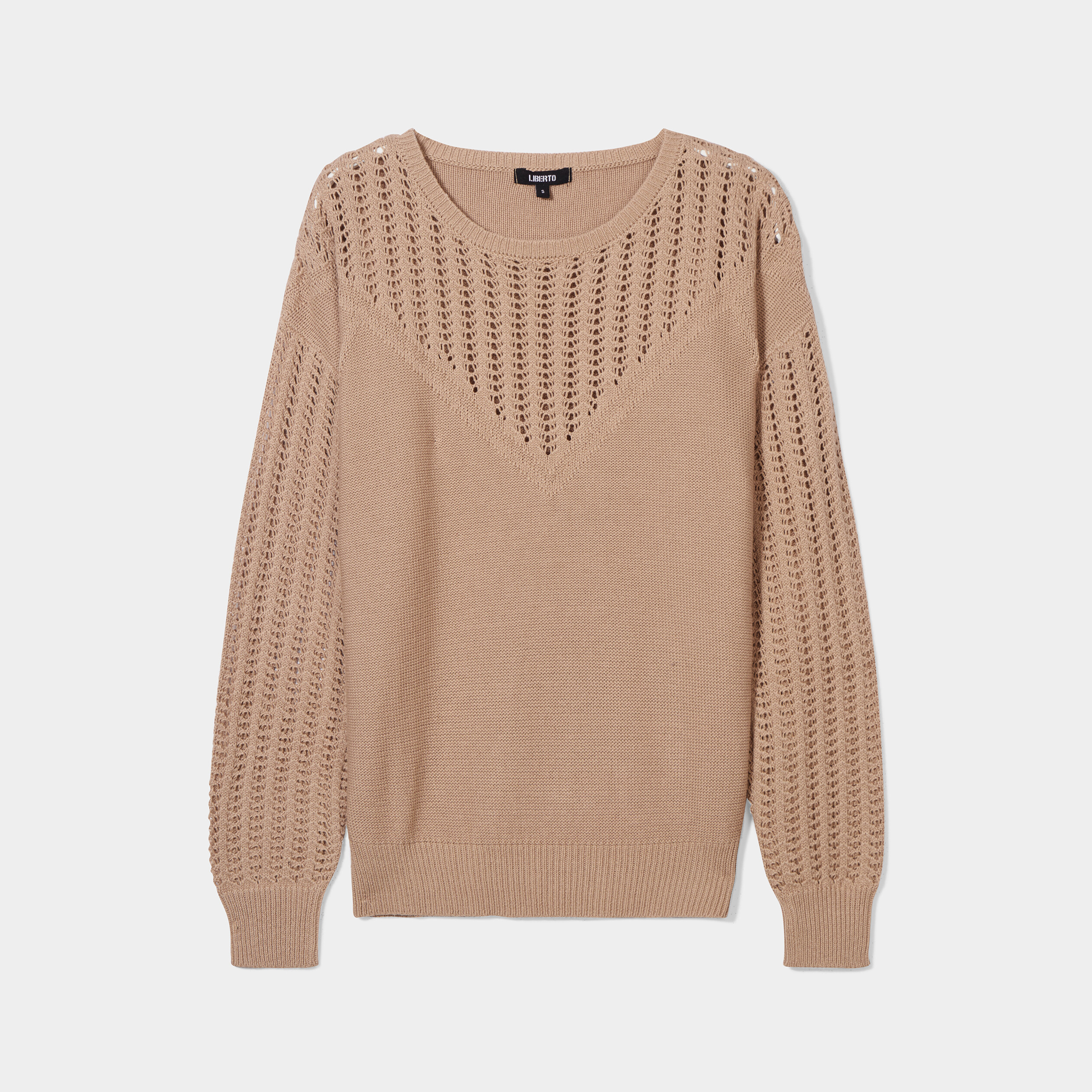 Pull ajouré col et manches Liberto beige femme | La Halle