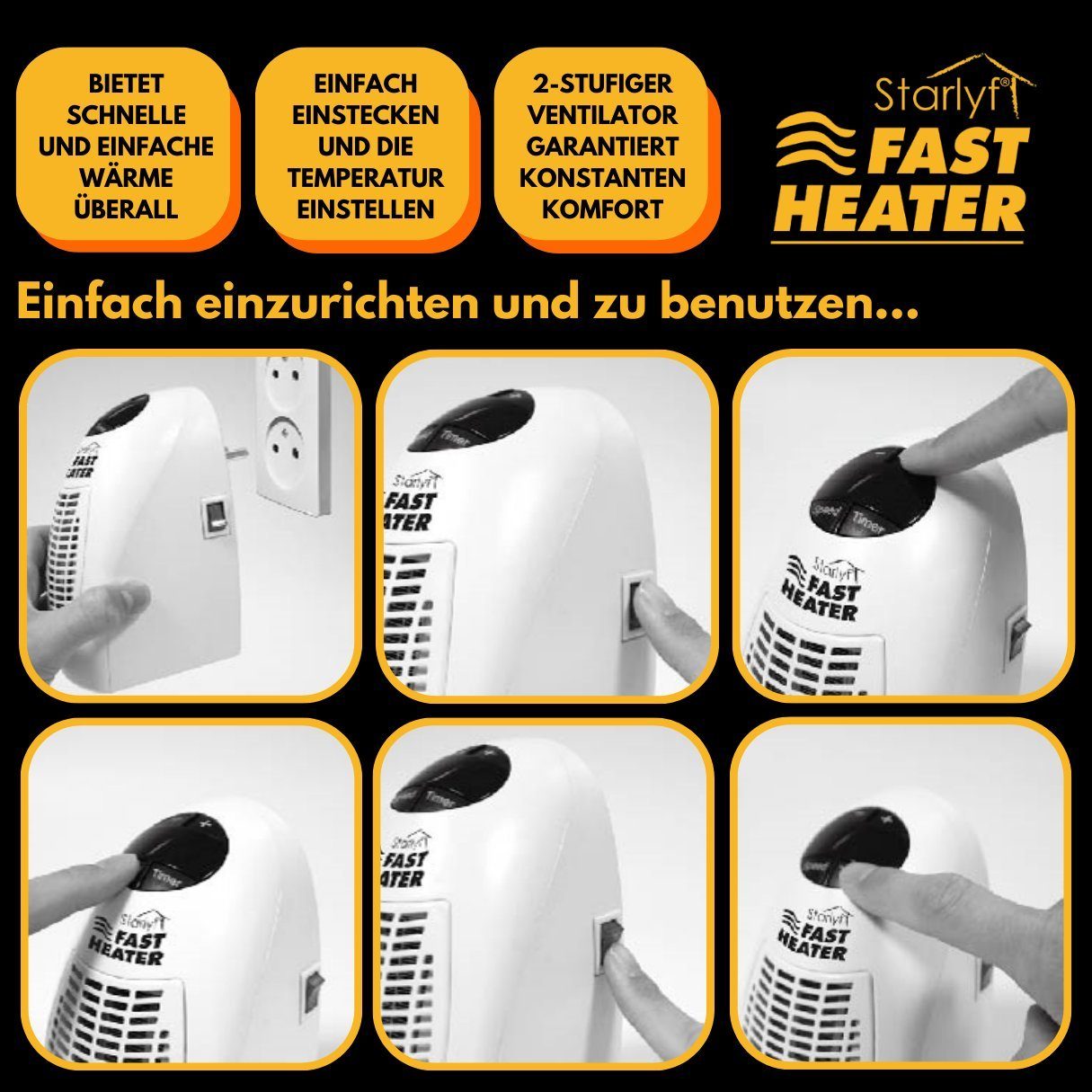 Starlyf Heizlüfter Fast Heater, 400 W, tragbare und leistungsstarke Steckdosen Mini Heizung