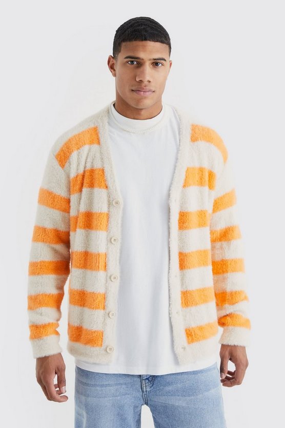 Flauschiger Oversize Cardigan mit Streifen