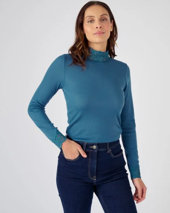 Tee-shirt manches longues orné de dentelle Thermolactyl