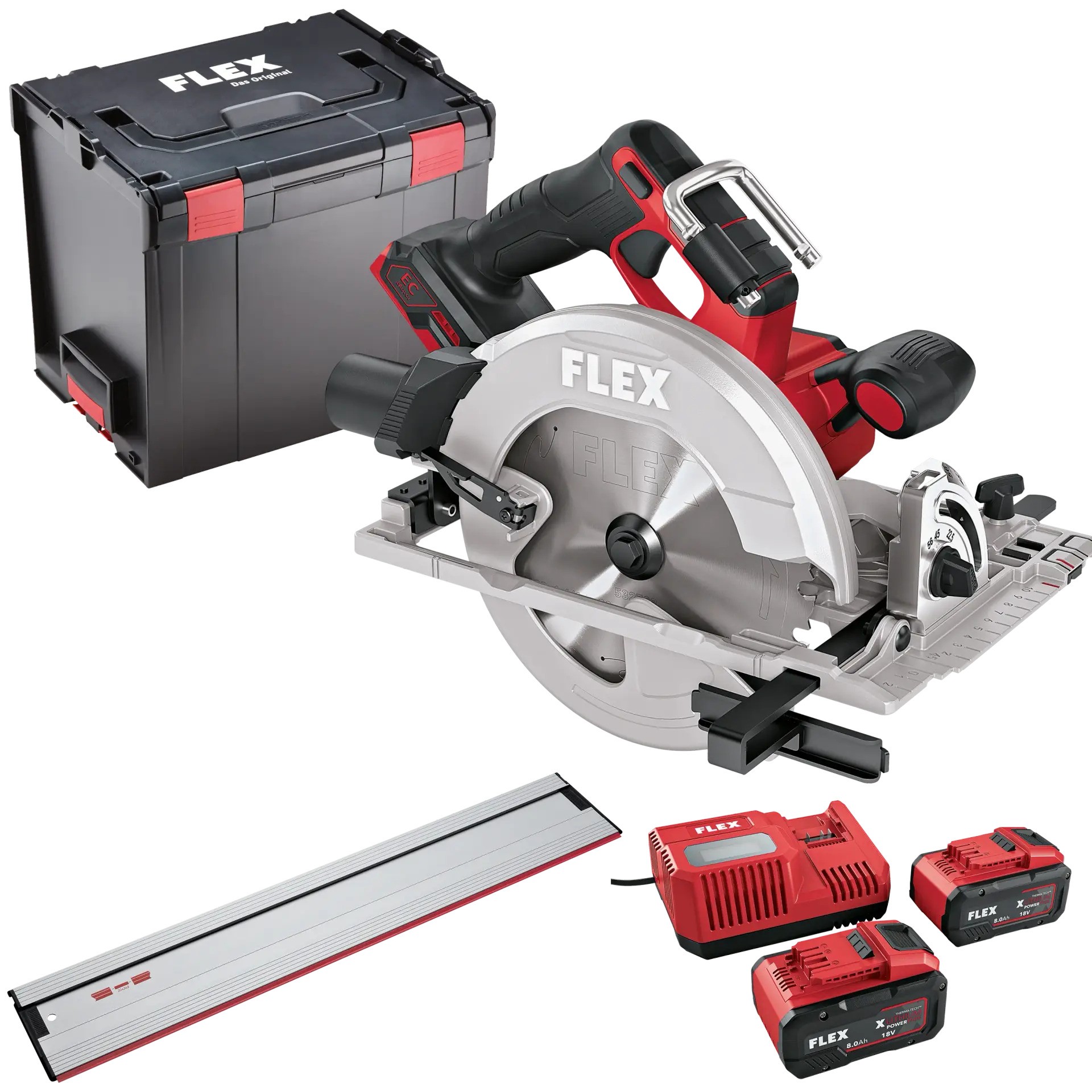Flex-tools 535131 CS 68 18-EC Akumulatorska ročna krožna žaga z nihajnim ščitnikom 18 V 8,0 Ah v kovčku + vodilna tirnica GRS160