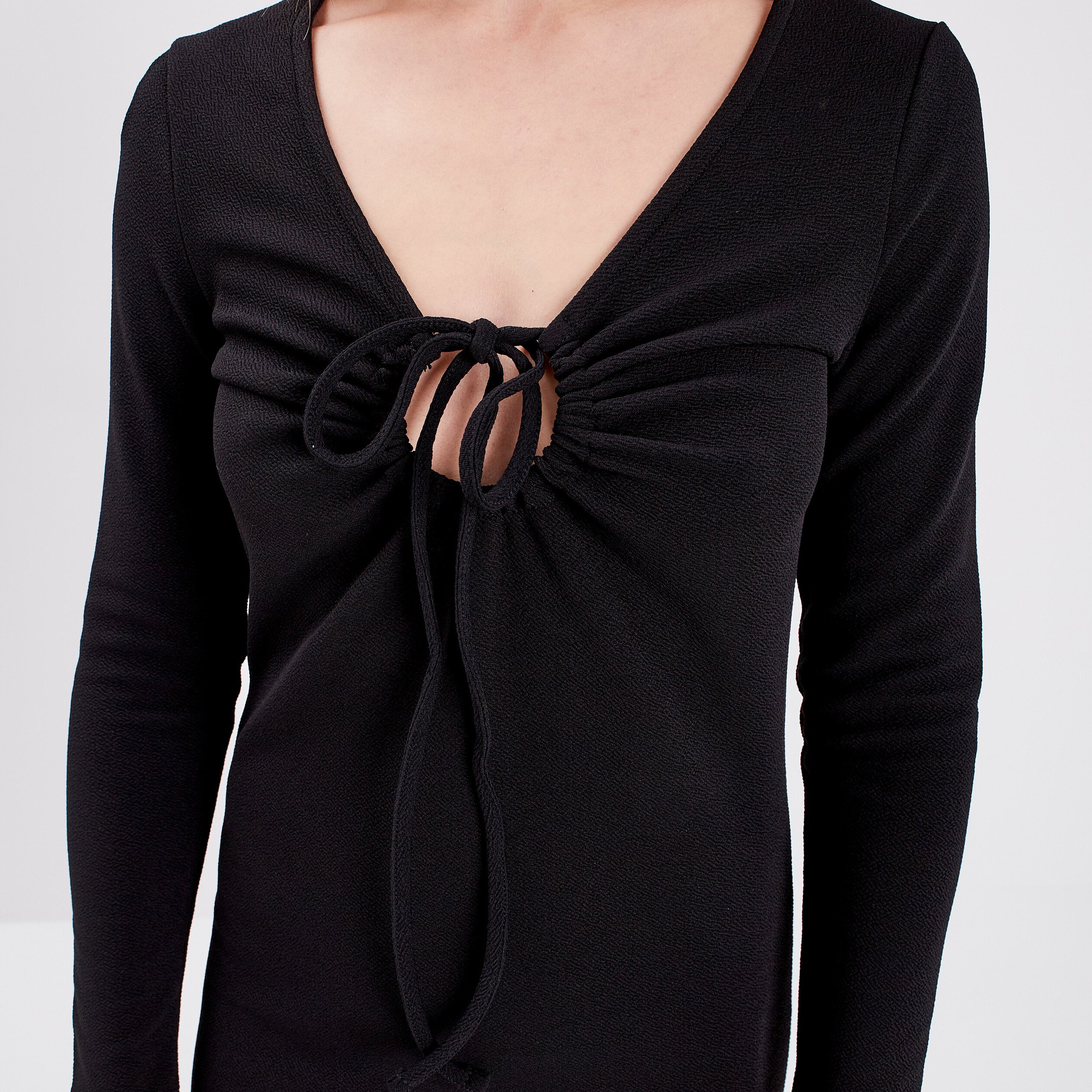Robe droite avec lien à nouer noir femme | La Halle