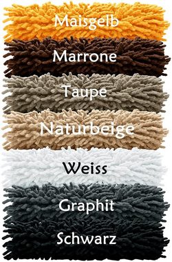 Badematte Chenille Lashuma, Höhe 20 mm, fußbodenheizungsgeeignet, Baumwolle, rechteckig, Weißer Badvorleger saugfähig 50x80 cm