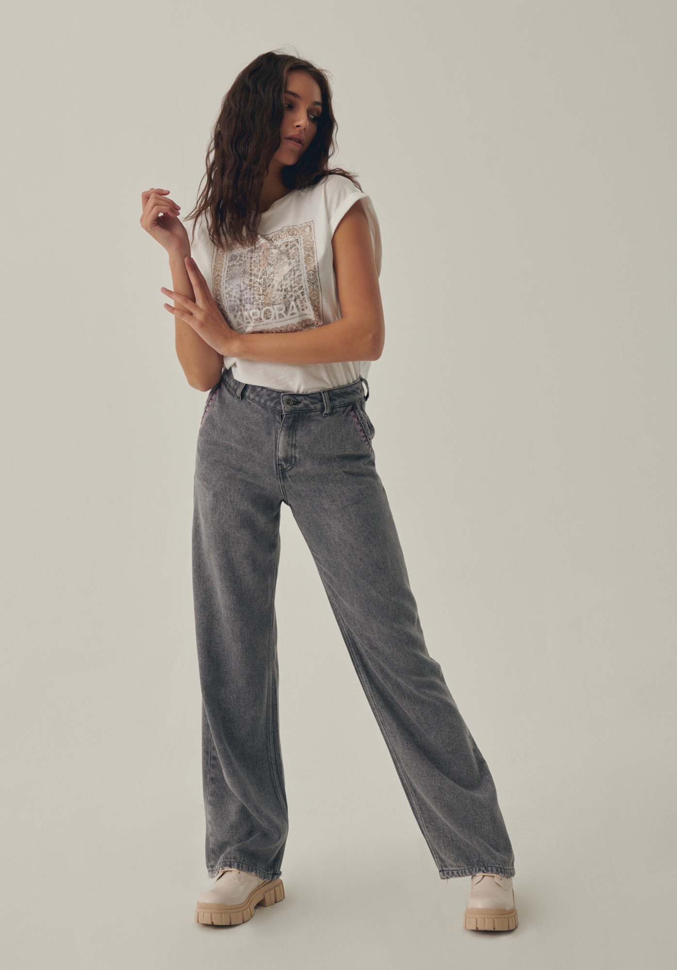 BRINA  Jean gris taille haute femme