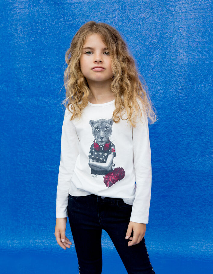 T-shirt blanc cassé visuel lionne-pom pom girl fille